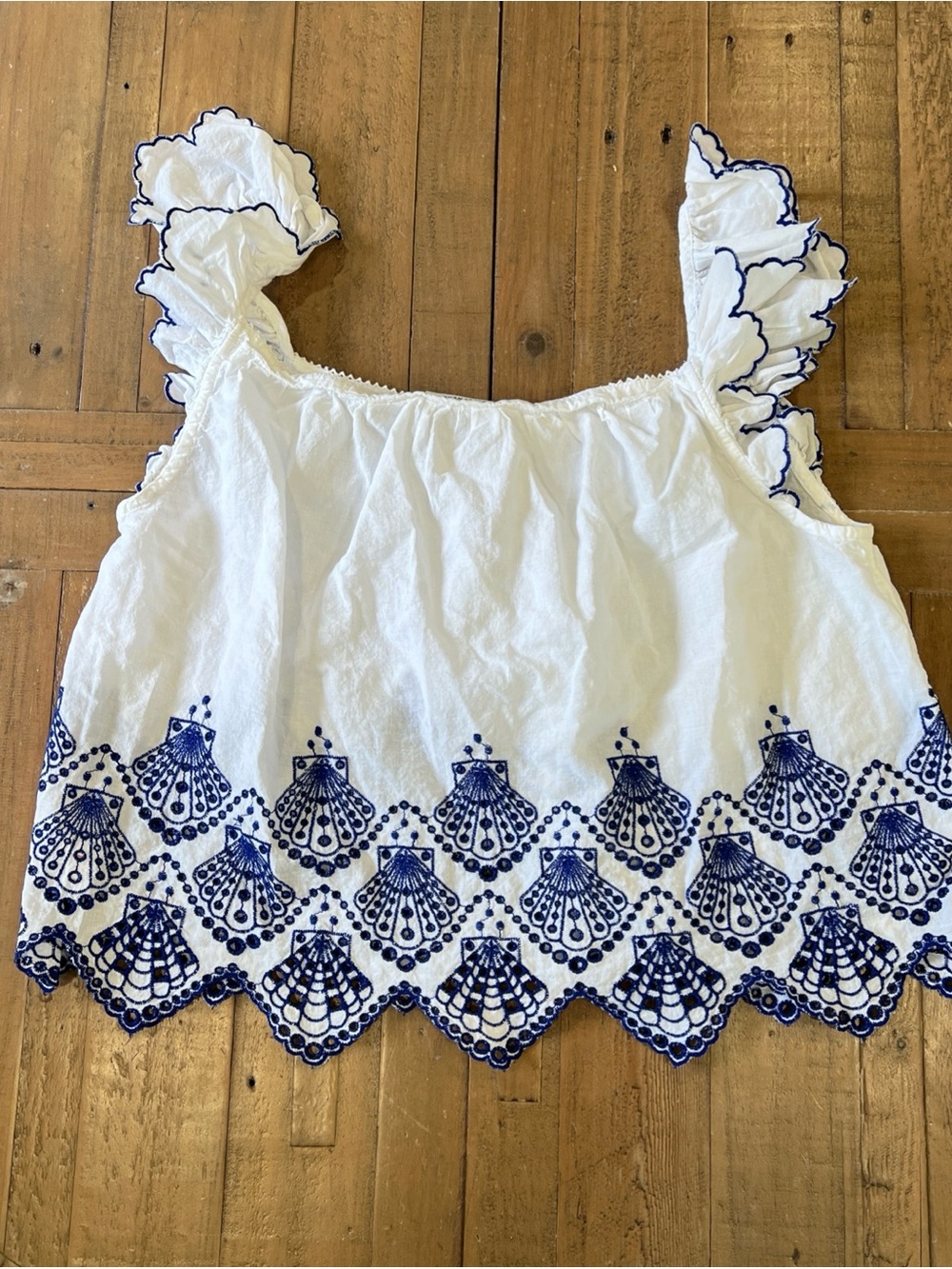 Calypso St Barth Womens White Blue Cotton Shell Embroidered Pajama Set Small - Picture 5 of 8